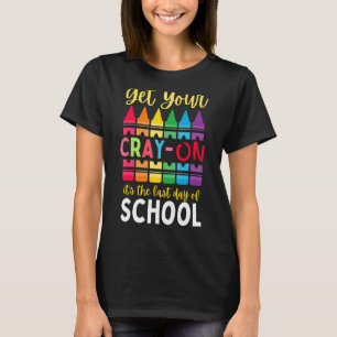 Niedlicher Crayon Lehrer Schüler am letzten Schult T-Shirt