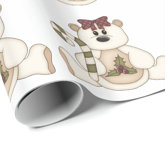 Niedlicher Crembär mit Candy Cane/Holly Geschenkpapier (Rolleneckpunkt)