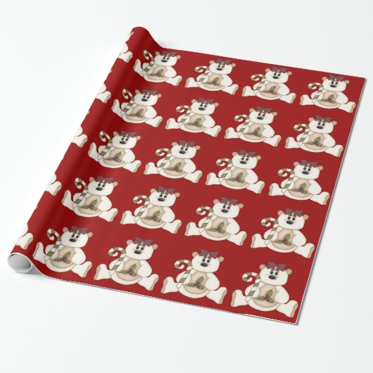 Niedlicher Crembär mit Candy Cane/Holly Geschenkpapier (Ungerollt)