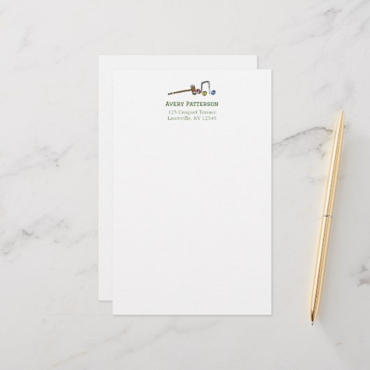 Niedlicher Croquet Player HandIllustrierter Chic P Briefpapier (Vorderseite/Rückseite Beispiel)