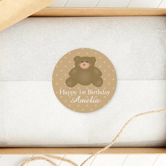 Niedlicher Cudly Brown Baby Teddy Bear erster Gebu Runder Aufkleber