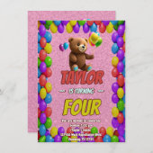 Niedlicher Cudly Teddy Bär Geburtstagsaufenthalt Einladung (Vorne/Hinten)