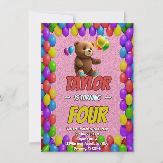 Niedlicher Cudly Teddy Bär Geburtstagsaufenthalt Einladung (Vorderseite)