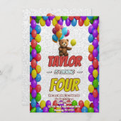 Niedlicher Cudly Teddy Bär Geburtstagsaufenthalt Einladung (Vorne/Hinten)