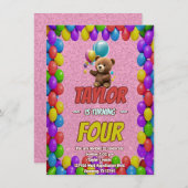 Niedlicher Cudly Teddy Bär Geburtstagsaufenthalt Einladung (Vorne/Hinten)