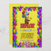 Niedlicher Cudly Teddy Bär Geburtstagsaufenthalt Einladung (Vorne/Hinten)