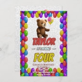 Niedlicher Cudly Teddy Bär Geburtstagsaufenthalt Einladung (Vorne/Hinten)