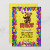 Niedlicher Cudly Teddy Bär Geburtstagsaufenthalt Einladung (Vorne/Hinten)