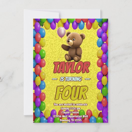 Niedlicher Cudly Teddy Bär Geburtstagsaufenthalt Einladung (Vorderseite)