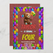 Niedlicher Cudly Teddy Bär Geburtstagsaufenthalt Einladung (Vorne/Hinten)