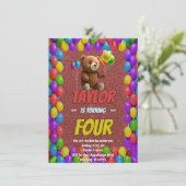 Niedlicher Cudly Teddy Bär Geburtstagsaufenthalt Einladung (Stehend Vorderseite)