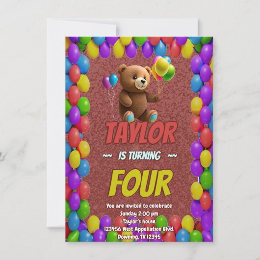 Niedlicher Cudly Teddy Bär Geburtstagsaufenthalt Einladung (Vorderseite)