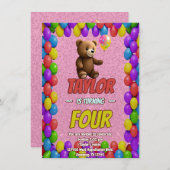 Niedlicher Cudly Teddy Bär Geburtstagsaufenthalt Einladung (Vorne/Hinten)