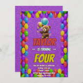 Niedlicher Cudly Teddy Bär Geburtstagsaufenthalt Einladung (Vorne/Hinten)