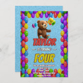 Niedlicher Cudly Teddy Bär Geburtstagsaufenthalt Einladung (Vorne/Hinten)