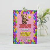 Niedlicher Cudly Teddy Bär Geburtstagsaufenthalt Einladung (Stehend Vorderseite)