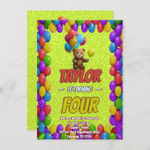 Niedlicher Cudly Teddy Bär Geburtstagsaufenthalt Einladung (Vorne/Hinten)