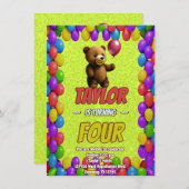 Niedlicher Cudly Teddy Bär Geburtstagsaufenthalt Einladung (Vorne/Hinten)