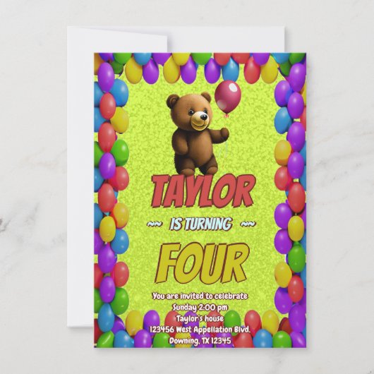 Niedlicher Cudly Teddy Bär Geburtstagsaufenthalt Einladung (Vorderseite)