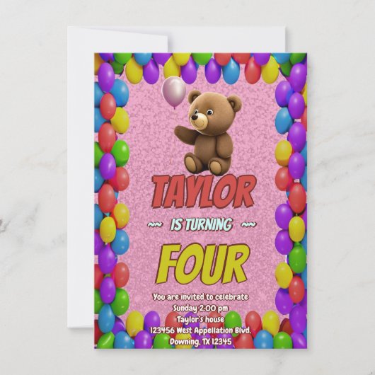 Niedlicher Cudly Teddy Bär Geburtstagsaufenthalt Einladung (Vorderseite)