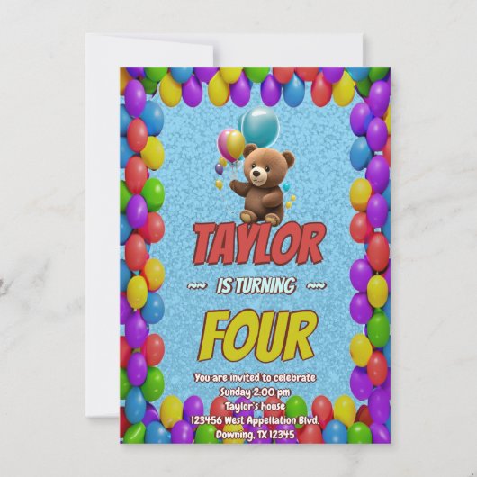 Niedlicher Cudly Teddy Bär Geburtstagsaufenthalt Einladung (Vorderseite)