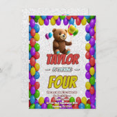 Niedlicher Cudly Teddy Bär Geburtstagsaufenthalt Einladung (Vorne/Hinten)