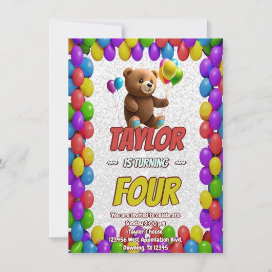 Niedlicher Cudly Teddy Bär Geburtstagsaufenthalt Einladung (Vorderseite)