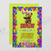 Niedlicher Cudly Teddy Bär Geburtstagsaufenthalt Einladung (Vorne/Hinten)