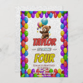 Niedlicher Cudly Teddy Bär Geburtstagsaufenthalt Einladung (Vorne/Hinten)