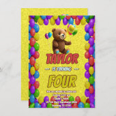 Niedlicher Cudly Teddy Bär Geburtstagsaufenthalt Einladung (Vorne/Hinten)