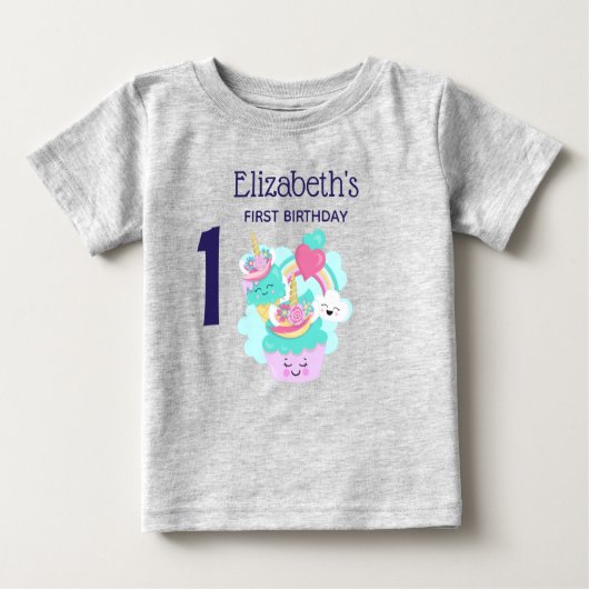 Niedlicher Cupcake and Happy Ice Cream Erster Gebu Baby T-shirt (Vorderseite)