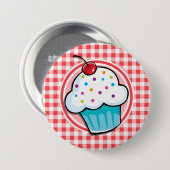 Niedlicher Cupcake auf Rot und Weiß Gingham Button (Vorne & Hinten)