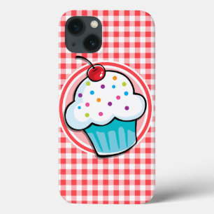 Niedlicher Cupcake auf Rot und Weiß Gingham Case-Mate iPhone Hülle
