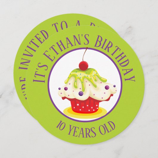 Niedlicher Cupcake Bright Green Kindergeburtstag Einladung (Vorne/Hinten)