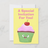 Niedlicher Cupcake Cartoon Einladung (Rückseite)