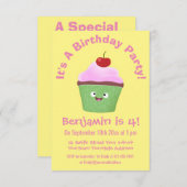 Niedlicher Cupcake Cartoon Einladung (Vorne/Hinten)
