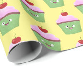 Niedlicher Cupcake Cartoon Geschenkpapier (Rolleneckpunkt)