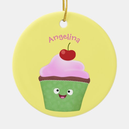 Niedlicher Cupcake Cartoon Keramik Ornament (Vorne)