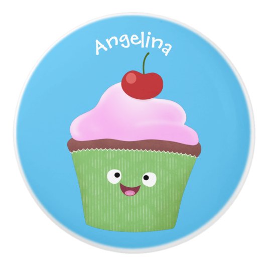 Niedlicher Cupcake Cartoon Keramikknauf (Vorderseite)