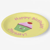 Niedlicher Cupcake Cartoon Pappteller (Schrägansicht)