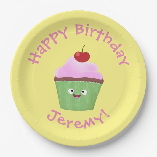 Niedlicher Cupcake Cartoon Pappteller (Vorderseite)