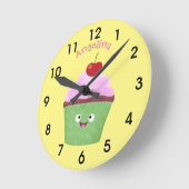 Niedlicher Cupcake Cartoon Runde Wanduhr (Winkel)