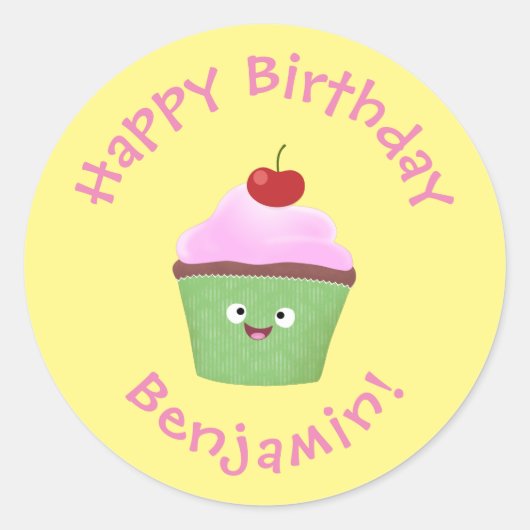 Niedlicher Cupcake Cartoon Runder Aufkleber (Vorderseite)