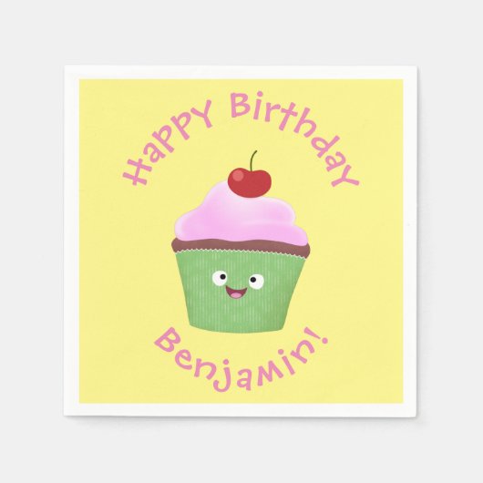 Niedlicher Cupcake Cartoon Serviette (Vorderseite)