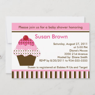 Niedlicher Cupcake Pink & Brown Baby Dusche Einlad Einladung