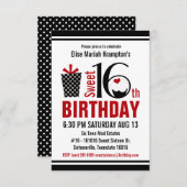 Niedlicher Cupcake Schwarz und Roter Sweet 16 Gebu Einladung (Vorne/Hinten)