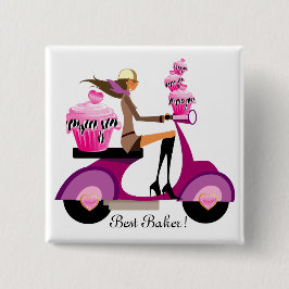 Niedlicher Cupcake Scooter Girl Button Pink Zebra