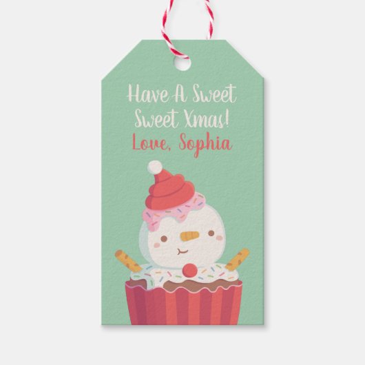 Niedlicher Cupcake Snowman, süße Weihnachten Geschenkanhänger (Vorderseite)
