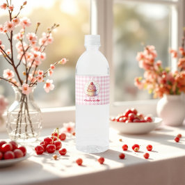 Niedlicher Cupcake und Gingham Cherry auf Top Baby Wasserflaschenetikett