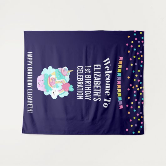 Niedlicher Cupcake und glückliche Eiscreme Geburts Wandteppich (Vorderseite (Horizontal))